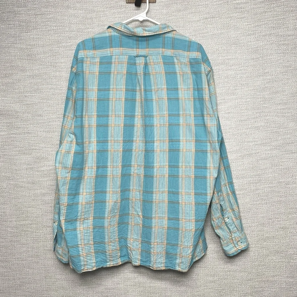 Polo by Ralph Lauren Caldwell Madras Camp Shirt XL Loop Collar Blue Orange Plaid